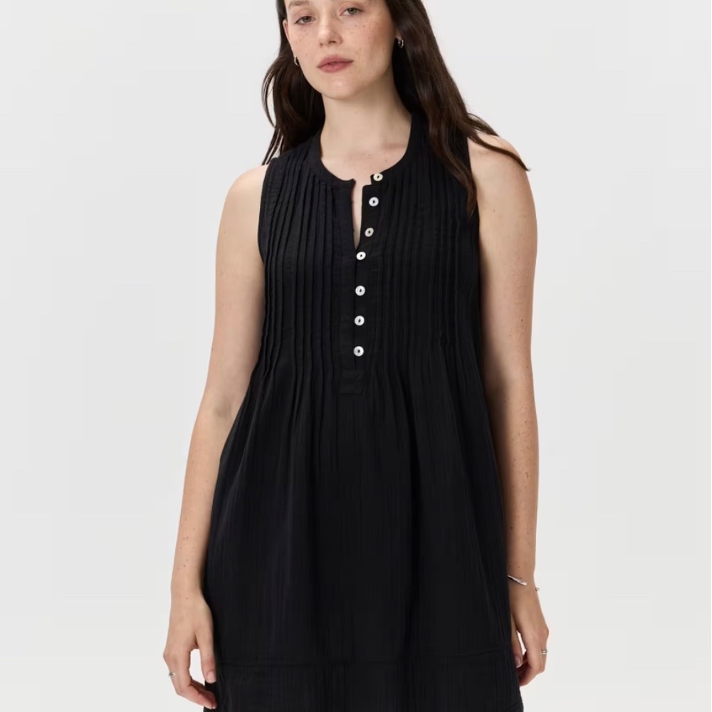 Quince, 100% Linen Sleeveless Swing Dress, Black, Size S - Picture 2 of 7